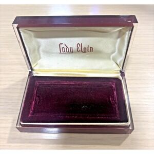 Vintage Lady Elgin Watch Case Box Burgundy Lucite Crest Display Jewelry Case
